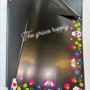 Black solid skull and flowers paper